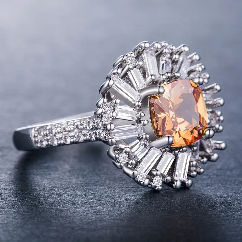 Bague Ringen женское 925 пробы Серебряное кольцо Wtih 10 мм Большой цитрин драгоценный камень серебряные ювелирные изделия для помолвки женские подарки Размер 6-10