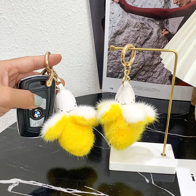 Женская сумка с подвесками из натурального меха норки брелок мини-банан милый