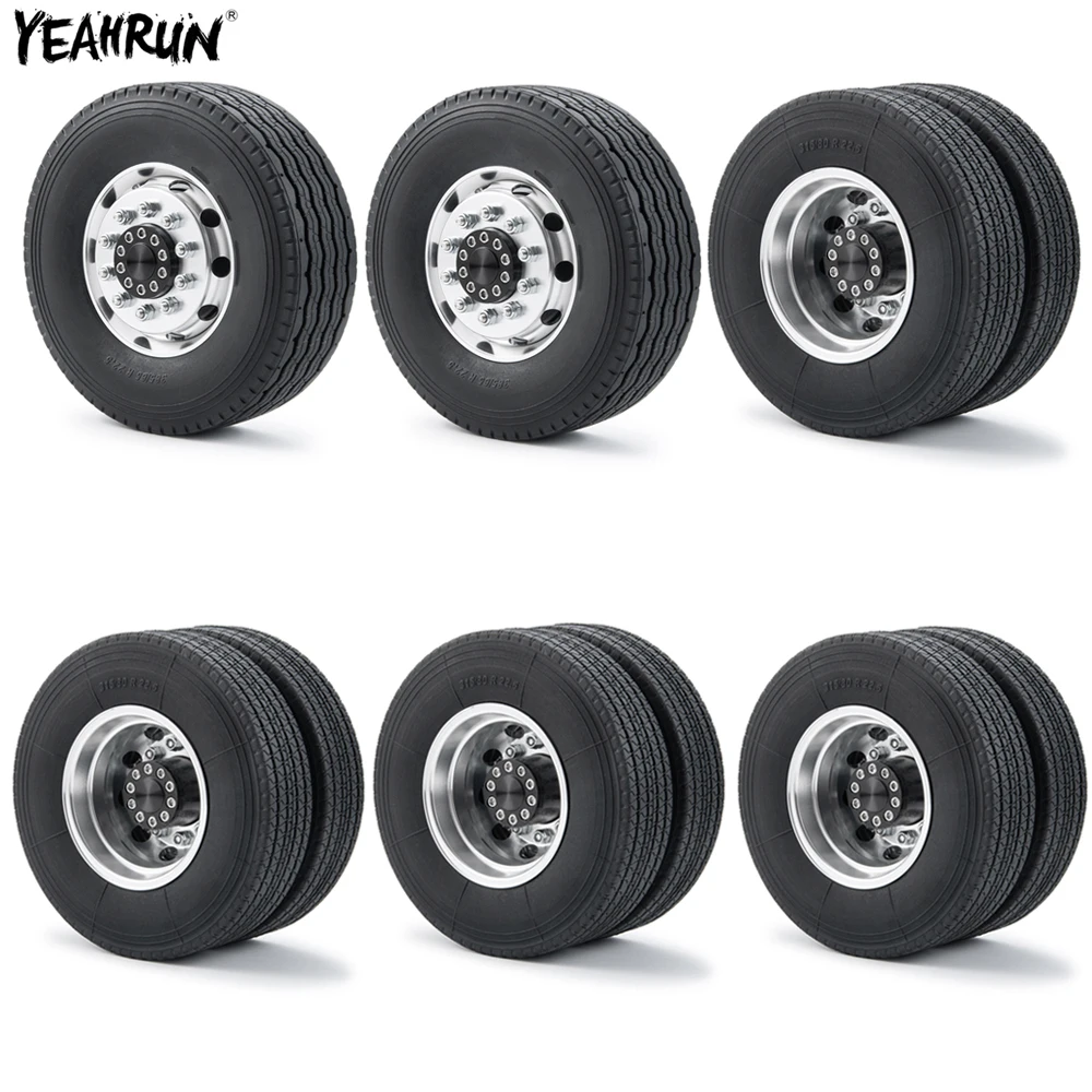 

YEAHRUN 2Pcs Front & 4Pcs Rear Metal Beadlock Wheel Rim with Rubber Tires For 1/14 RC Truck Car Tamiya Trailer Tractor Parts