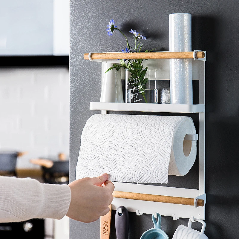 

Magnet Storage Rack Multifunctional Fridge Shelf Sauce Bottle Organizer Rack Paper Towel Holder Organizer Kitchen Shelf Rack
