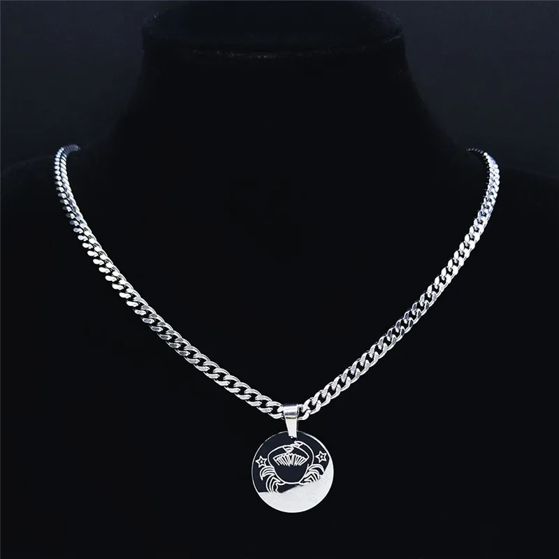

12 Constellations Cancer Stainless Steel Chain Necklaces Women Silver Color Small Necklace Jewelry joyas mujer N9211S01
