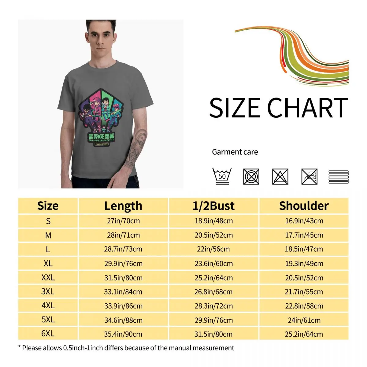 

Anime Spiritual Battle Graphic Tee Mens Short Sleeve T-Shirt Funny Tops