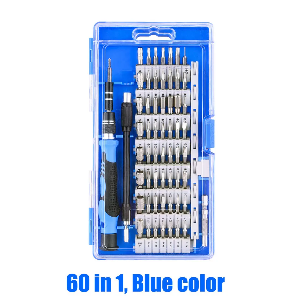 60 in 1-blue Vastar 60/58 шт. Прецизионная отвертка набор магнитных отверток для телефонов игровая консоль планшет ПК ремонт электроники инструмент - Цвет: 60 in 1-blue