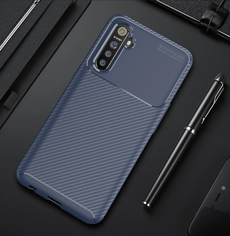 Realme XT X2 сверхпрочный Мягкий защитный чехол из углеродного волокна для OPPO A1K Realme 3 5 Q Pro A7 A5S Reno 2 Z Ace A9 A5 - Цвет: Navy Blue