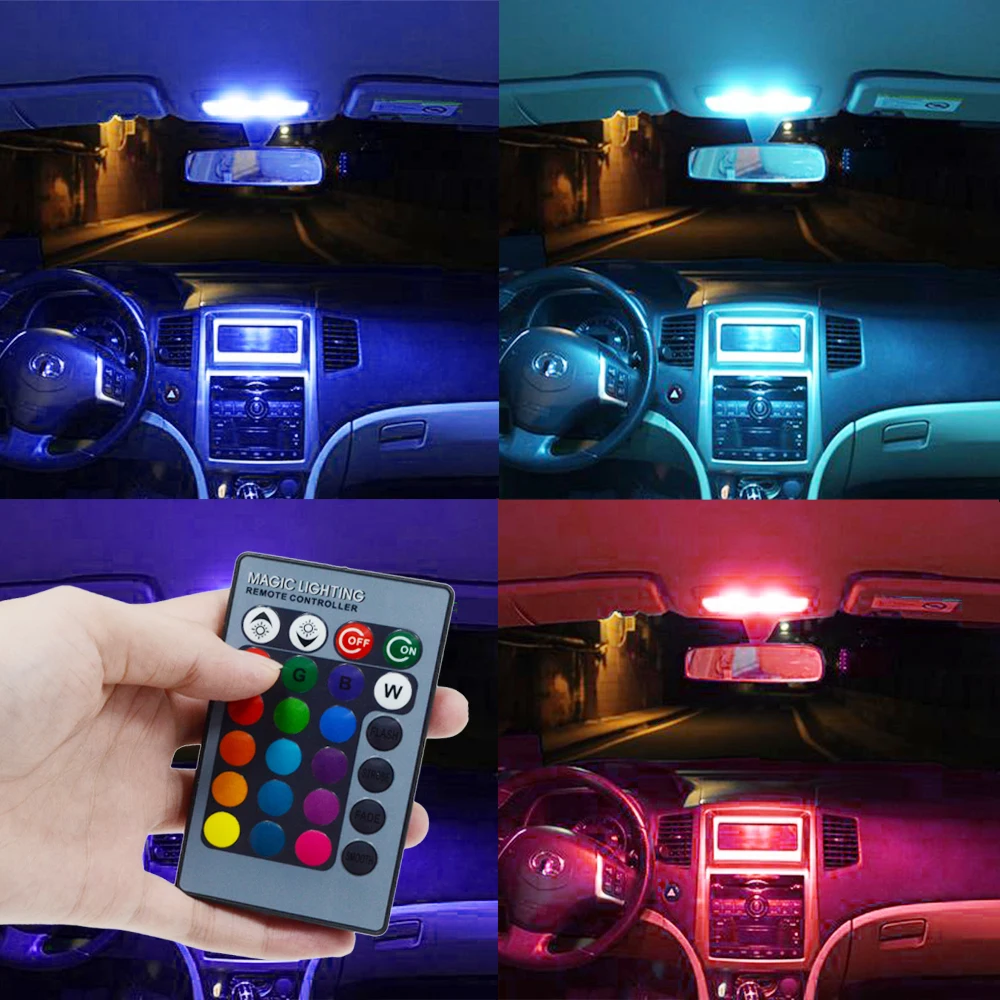 2X T10 5050 12SMD 15Smd 24smd пульт дистанционного управления Rgb Светодиодная панель для автомобиля интерьер Авто свет чтение купол фестон BA9S адаптер DC 12 В
