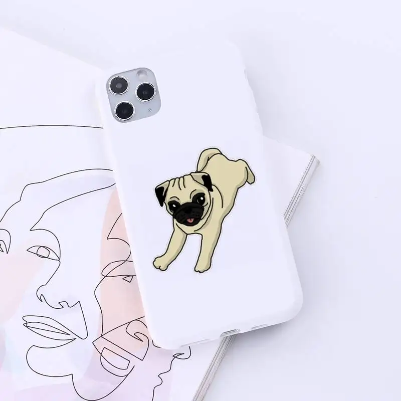 

Cute Cartoon Pug Animal Yoga Phone Case Candy Color for iPhone 6 7 8 11 12 s mini pro X XS XR MAX Plus