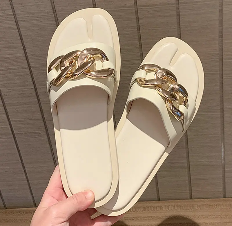 

Chain Decoration Female Slipper Sweet Platform Genuine Leather Women Sandals Summer Quality Party Prom Shoes Woman