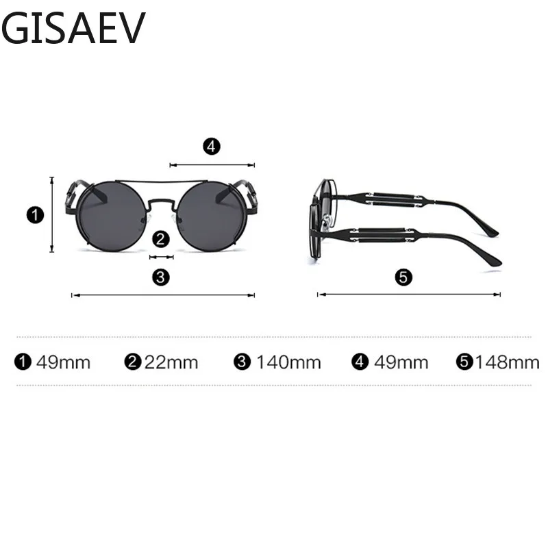 

GISAEV Driving Glasses Woman Male Steampunk Retro Sunglasses Color Round Full Frame Vintage Metal Spring Temples Fashion Glasses