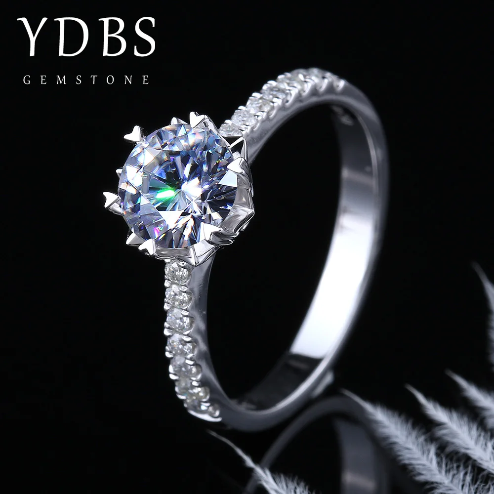 

Женское кольцо с муассанитом YDBS, однотонное кольцо из белого золота 14 к с цветным муассанитом 1 карат 6 мм D