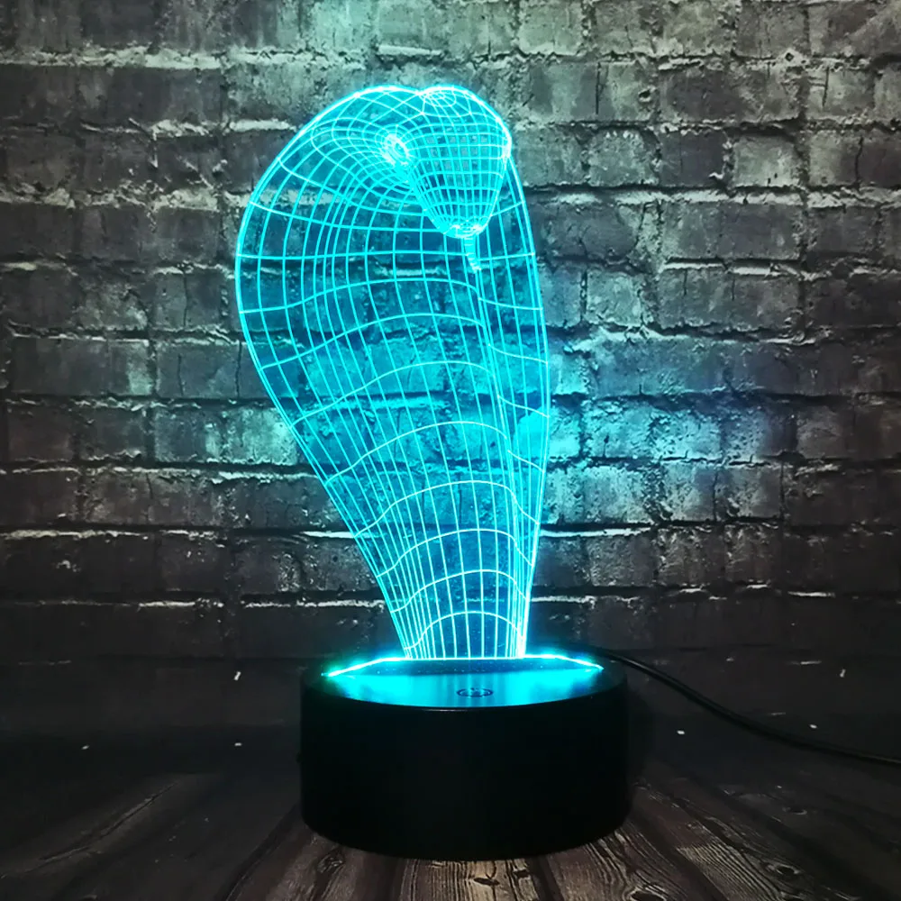 2017 животное Кобра форма головы Змеи 3D светодиодный USB лампа креативный красочный