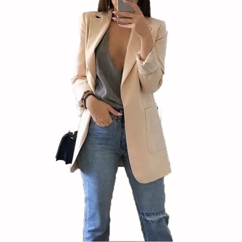 Женский офисный пиджак, повседневный однотонный пиджак с отложным воротником, верхняя одежда, размера плюс, размеры S-5xl от AliExpress WW