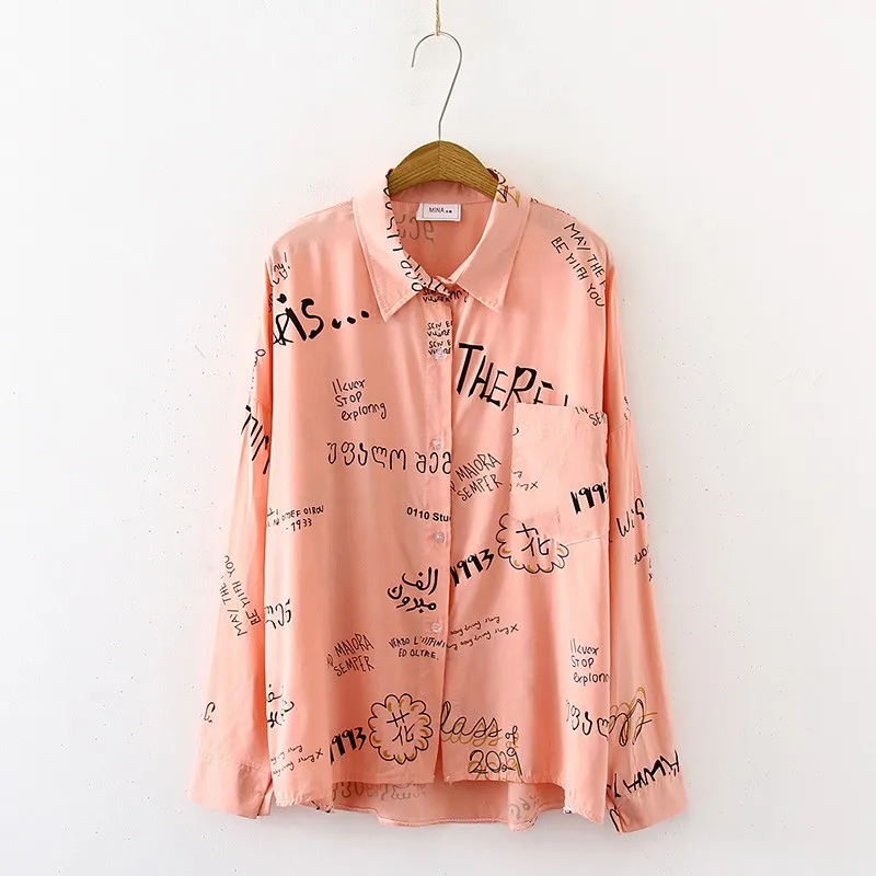 Модная женская блузка с рисунком граффити уличная свободная хлопковая рубашка