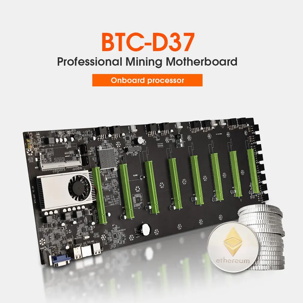

BTC-D37 добыча материнская плата Riserless для 8 GPU Bitcoin крипто Эфириума горно-Поддержка 4 Гб 10600/1600 МГц Процессор 847 8pin наборы для ухода за кожей