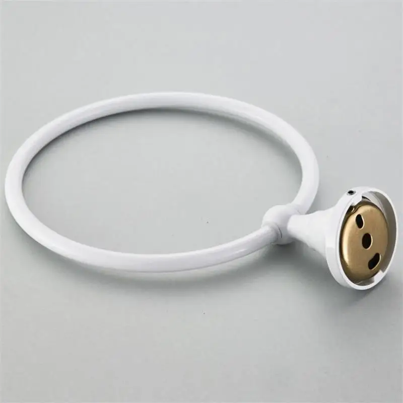 

Bathroom Towel Rack Wall-Mounted Round Towel Ring Holder White Copper Material Hanger Bathroom Accessories