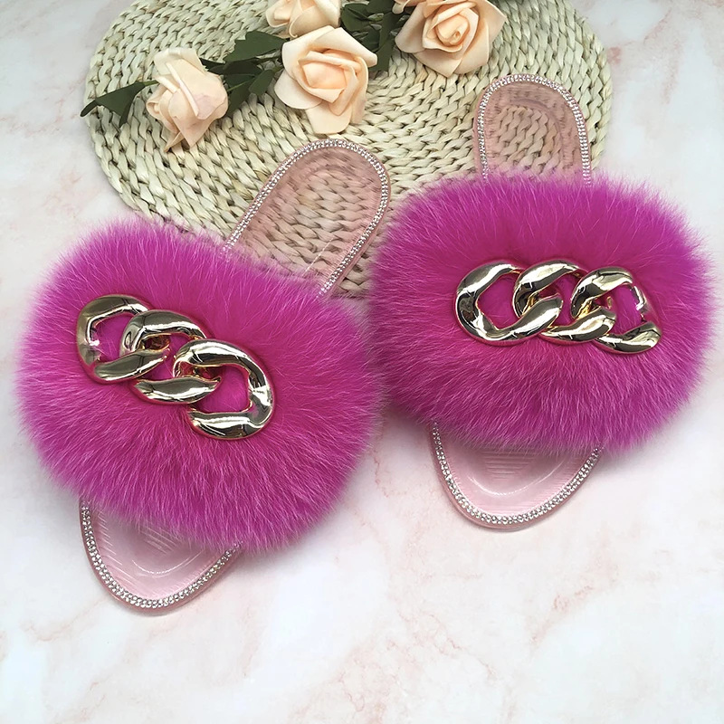 Summer Jelly Shoes Plush Fur Slippers Women Real Fox Slides Outdoor Flat Sandals Big Size For Flip Flops | Обувь