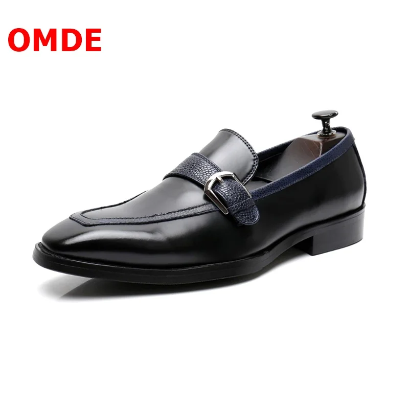 OMDE Italy Style Monk Strap Loafers Luxury Black Genuine Leather Handmade Slip On Men Dress Shoes Breathable Casual | Обувь
