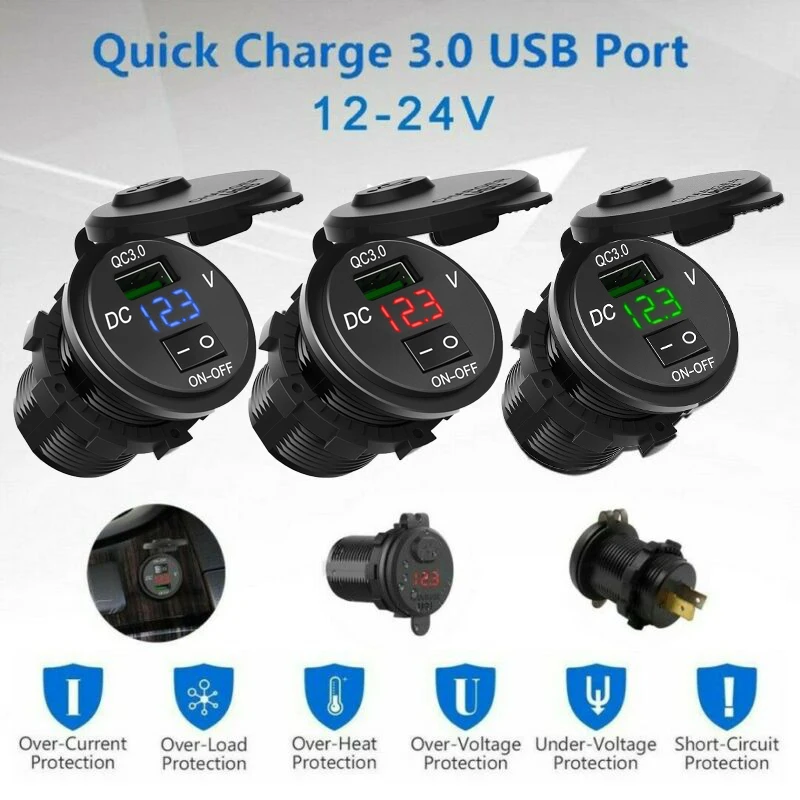 DC 12V-24V Quick Charge 3 0 USB Автомобильное зарядное устройство с цифровым дисплеем