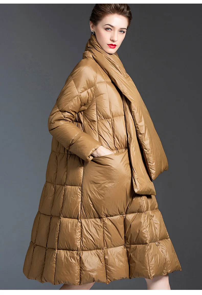 

female new winter women's jackets fashion casual loose long warm down coat brand ladies parkas Lightweight down jacket Khaki