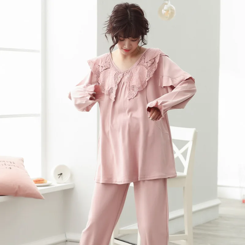 Пижама для беременных Модная хлопковая одежда кормления кружевная домашняя
