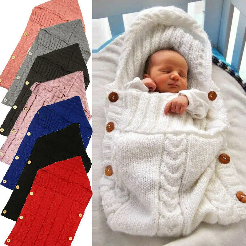 

Newborn Infant Baby Blanket Knit Crochet Winter Warm Swaddle Wrap Sleeping Bags