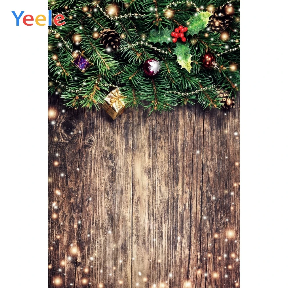 

Винтажный Виниловый фон для фотосъемки с изображением ветвей рождественской елки и деревянной доски