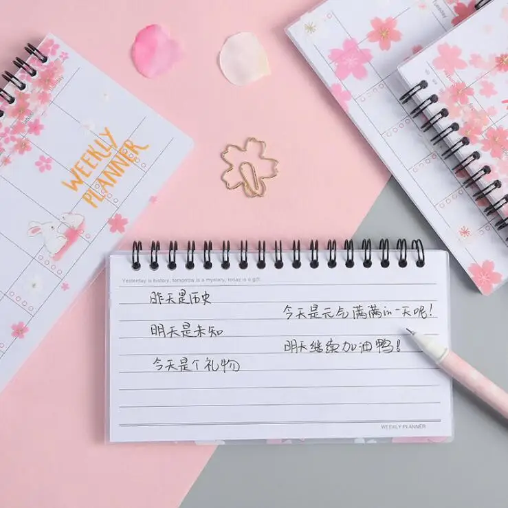 Новый 1 шт. Kawaii вишневые цветы еженедельник обучение работа ежедневно чтобы