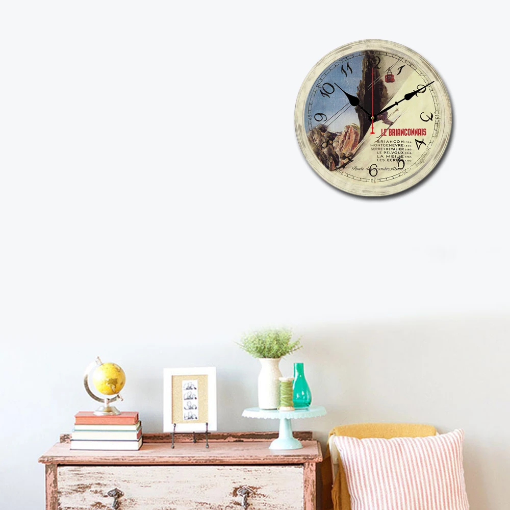 Vintage Farmhouse Man Downhill Alpine Slalom Skier Snow Skiing Wall Clock Creative Mordern 16 Inch Large Silent Kitchen | Дом и сад