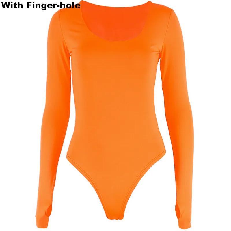 Orange(Finger-hole ) Saimishi Весна Осень Модные Женские однотонные обтягивающие боди с длинным рукавом с высоким воротом реглан рукав стрейч боди костюм комбинезоны - Цвет: Orange(Finger-hole )