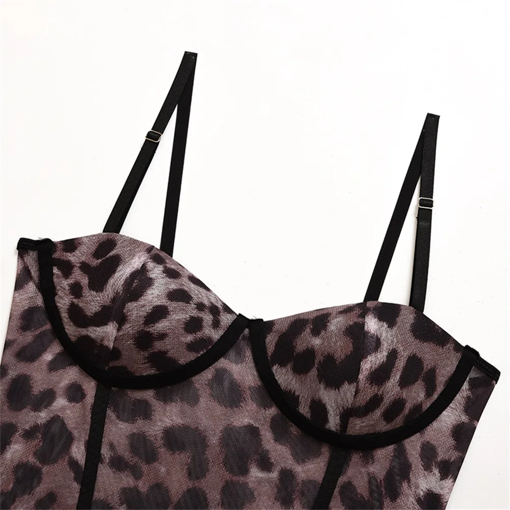 

2021 New Leopard Bodycon Sexy Comfortable Puch Up Bodysuit Women Sleeveless Female Slim Rompers Sexy &Club Y2K Skinny Polyester#