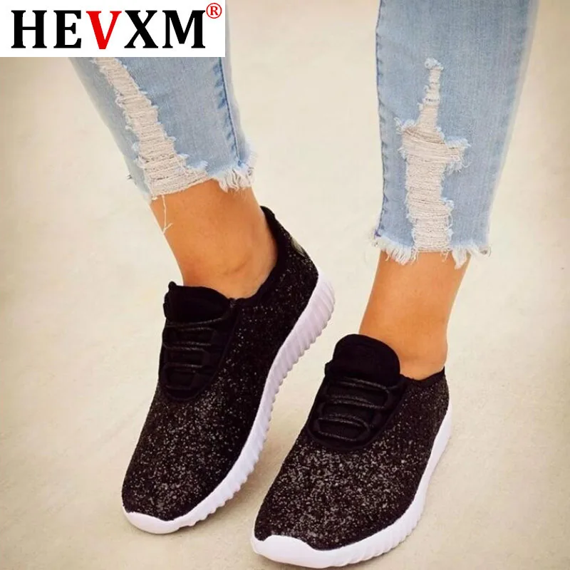

Bling Sneakers 2020 Fashion Casual shoes Women Sequined Cloth Vulcanized Shoes Chunky Sneaker Lace Up Footwear Large Size 8458C