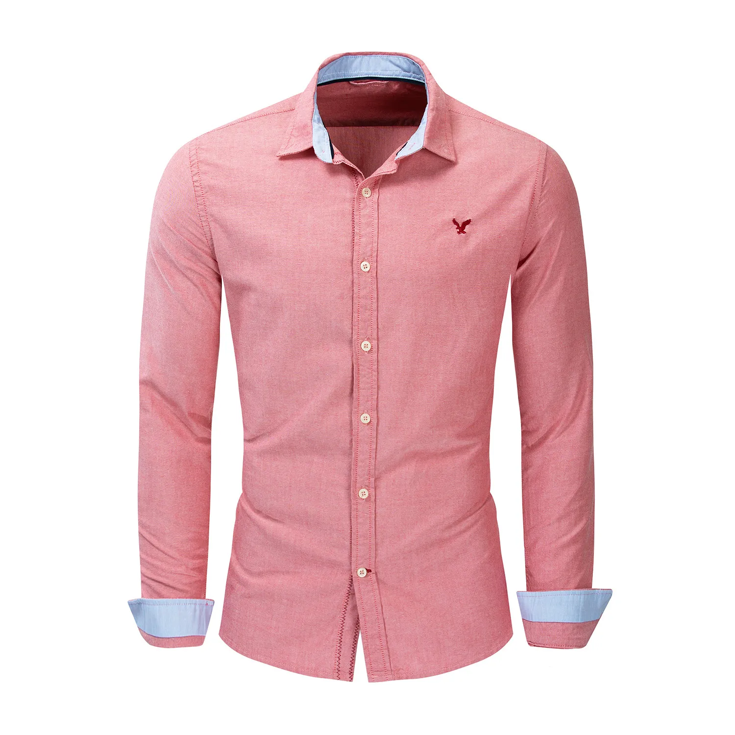 210 light red Новые мужские рубашки с длинными рукавами однотонные рубашки с отложным воротником Camisa Masculina деловая рубашка из хлопка мужские облегающие дизайнерские топы - Цвет: 210 light red