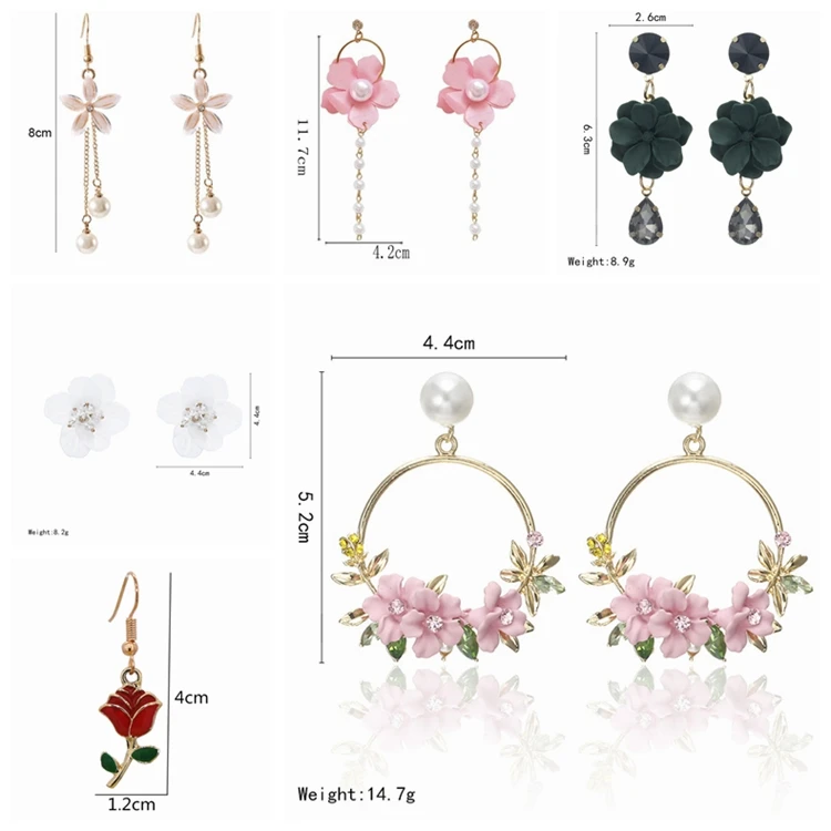 2019 корейские массивные серьги в виде цветов с жемчугом и кристаллами