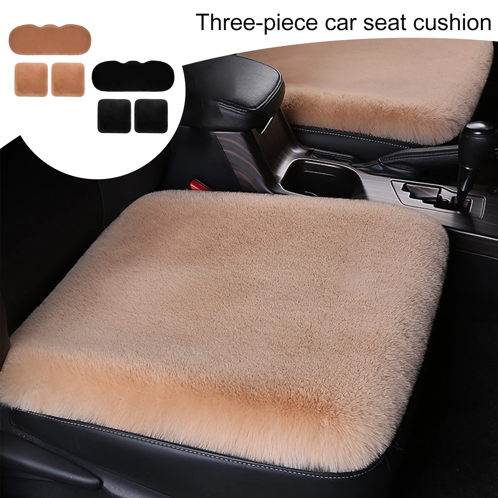 

3-Piece Car Seat Cushion Winter Rabbit Plush Without Backrest Wool Warm Seat Cover Universal Car Cushion Interior Decorations
