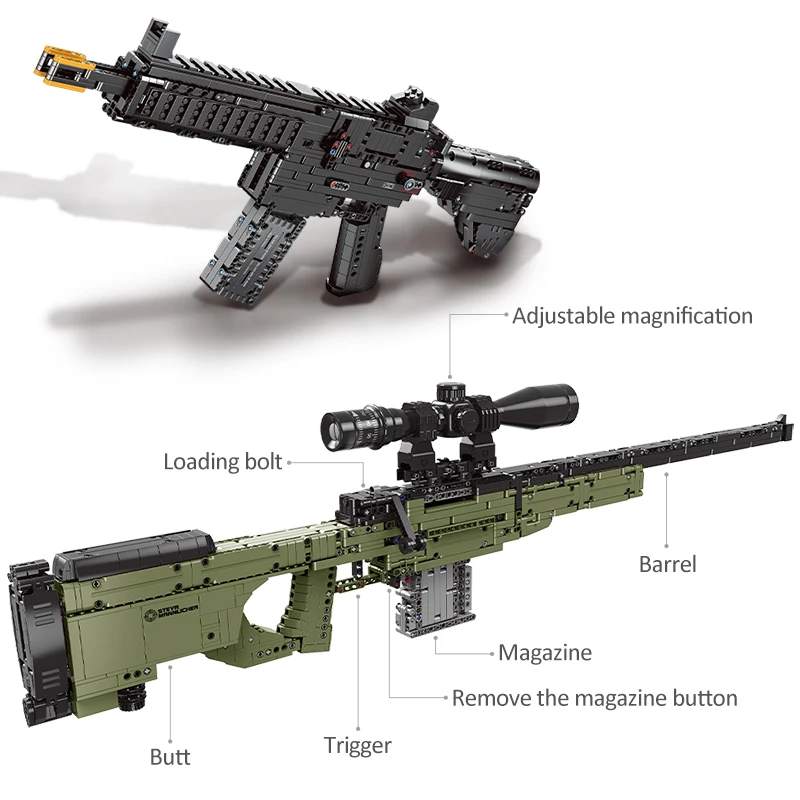

City SWAT Electric Technical Gun Rifle Model Building Blocks Creator WW2 Military Pistol Weapon MOC Bricks Toy for Children Gift