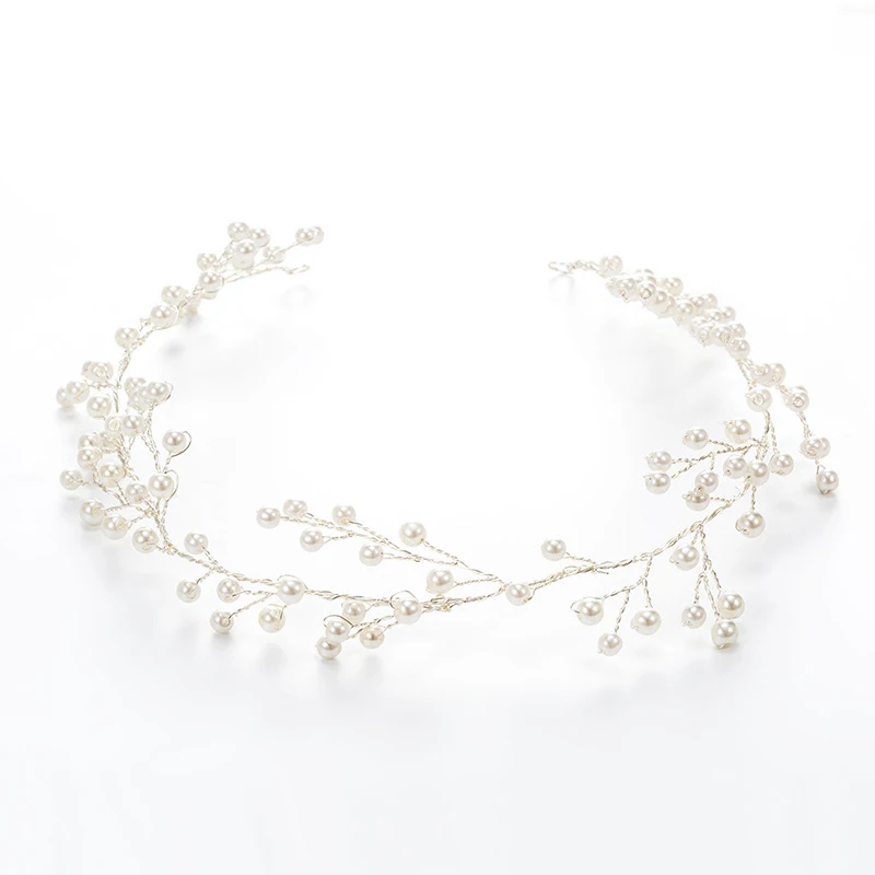 Повязка на голову с жемчужинами и серебряными вставками свадебные аксессуары