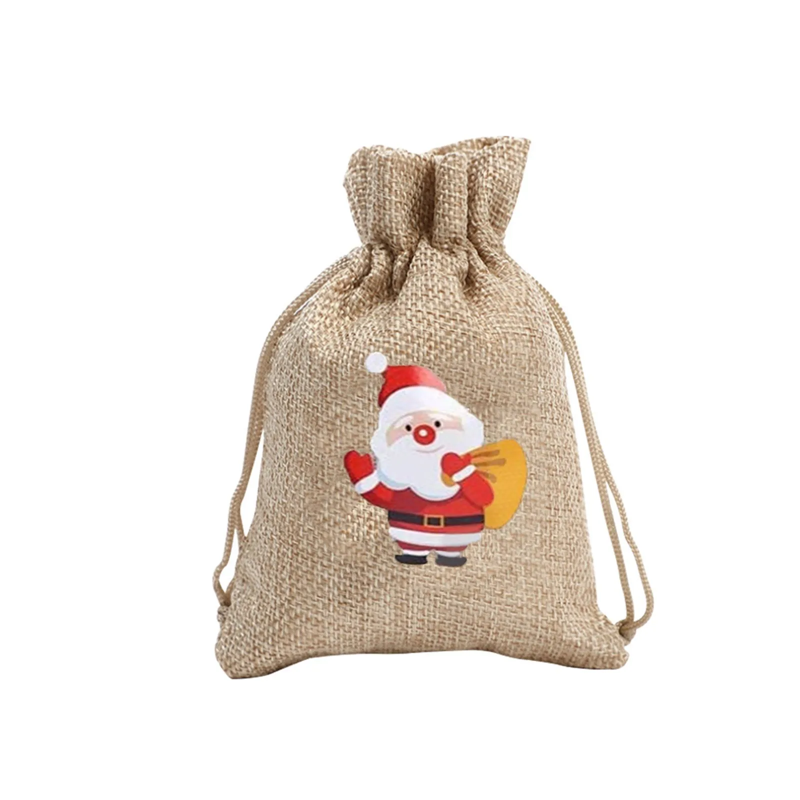 

Christmas Printed Linen Gift Bag Santa Backpack Candy Bag Apple Bag 10PC Perfect small gift wrap for friends family co-workers