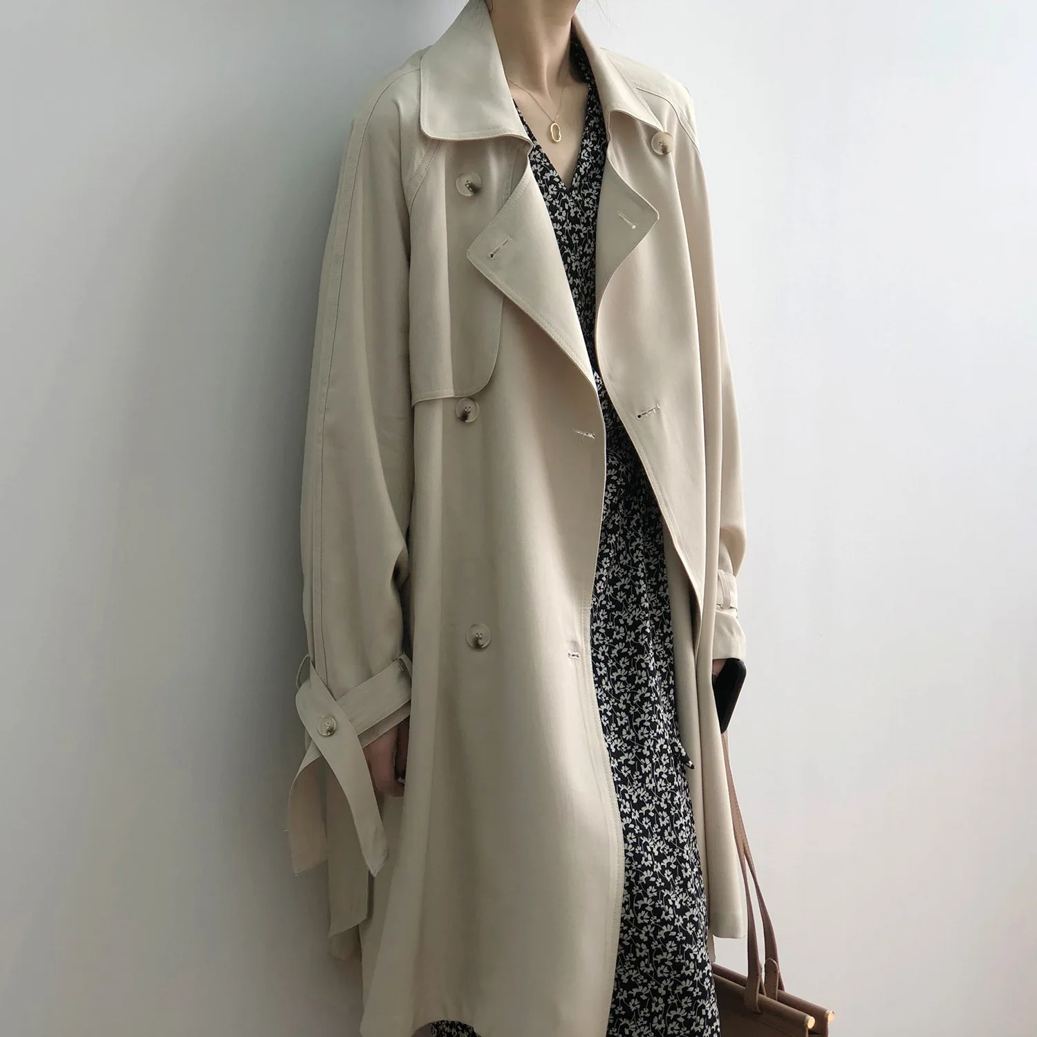 

Women's Trench Coat X-long Coats Elegant Office Adjustable Waist Female Fall Clothes Autumn Lady Fashion Casual Wear 2021