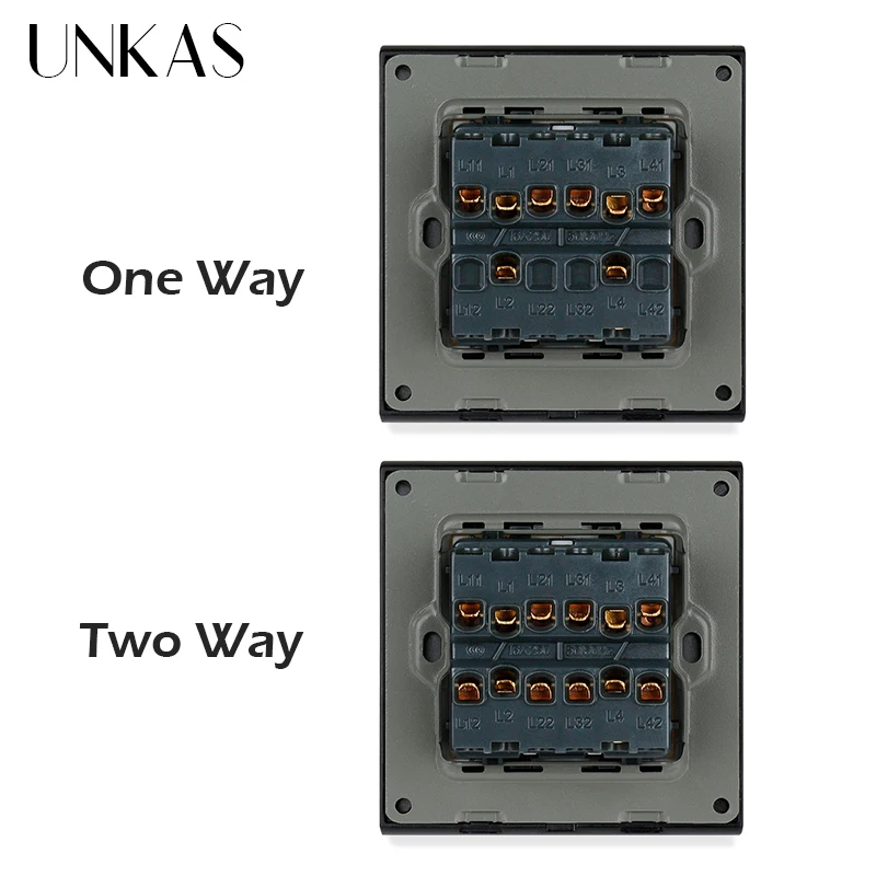 UNKAS 4 Gang 1 Way / 2 настенный светильник переключатель вкл./выкл. Серая 4D панель для