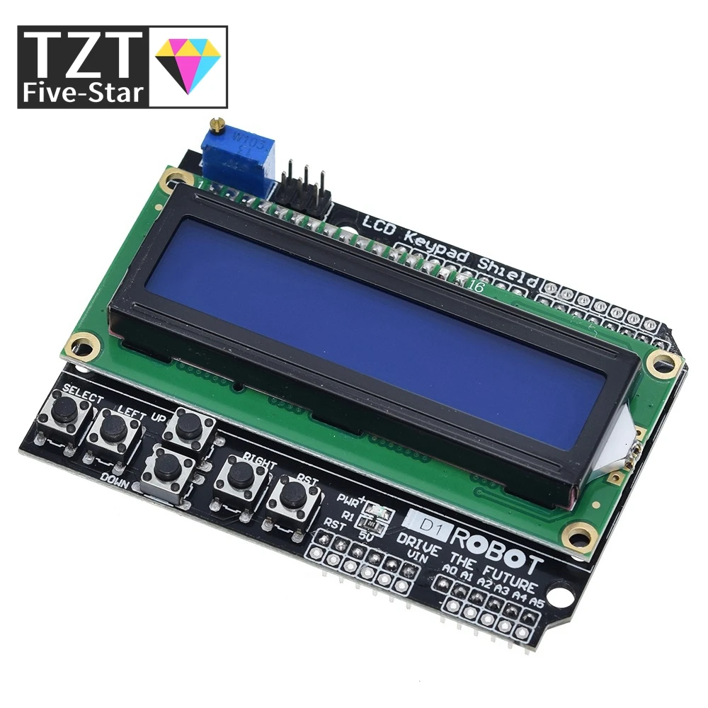 

TZT LCD Keypad Shield LCD1602 LCD 1602 Module Display For Arduino ATMEGA328 ATMEGA2560 raspberry pi UNO blue screen