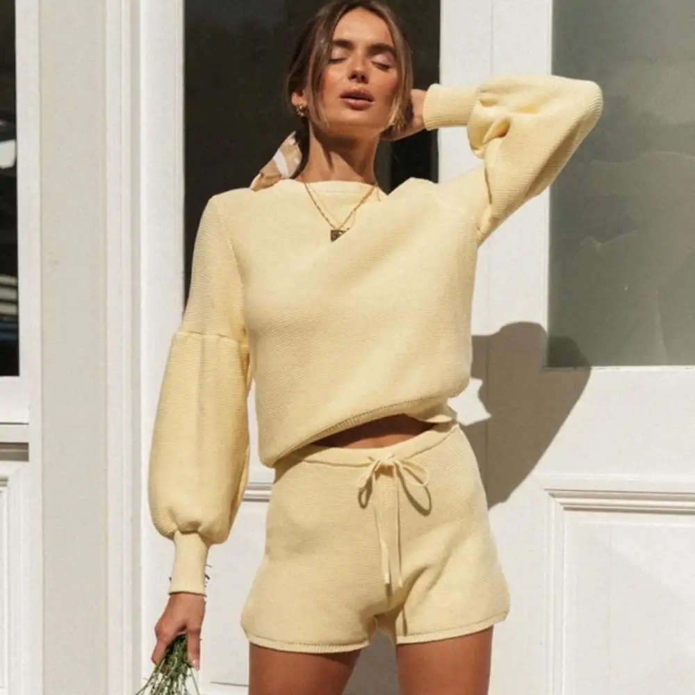 Women Knitted Tracksuit O-neck Sweater Casual Suit Autumn Winter 2 Piece Set Knit Pants Sporting Femme Clothing