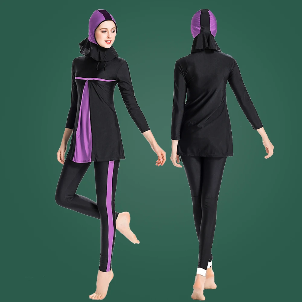 Muslim Swimwear Women Modest Long Sleeve Sport Swimsuit Swim Hijab 3Pcs Islamic Burkinis Ladies Bathing Suit Bourkini Big Size