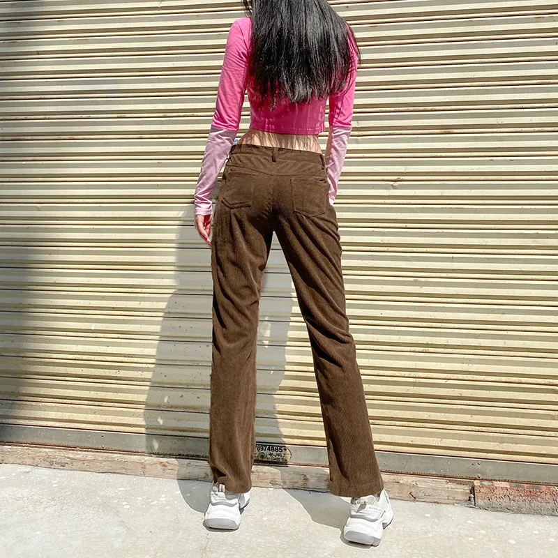 

Women 90s Autumn Casual Corduroy Long Trousers Skinny High Waist Pants Capris Y2K Vintage Clothes Zipper Pocket Sweatpants
