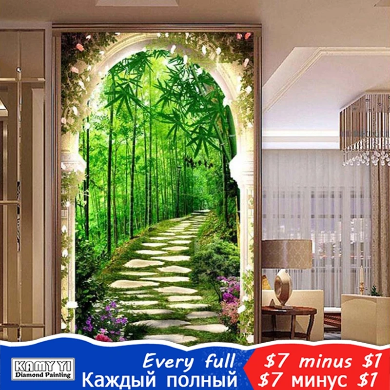 KAMY YI полностью квадратная/круглая дрель 5D DIY Алмазная картина &quotводопад и рыба&quot