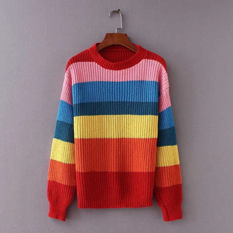 Женский свитер NiceMix 2020 осенние свитера и пуловеры в полоску радужного цвета