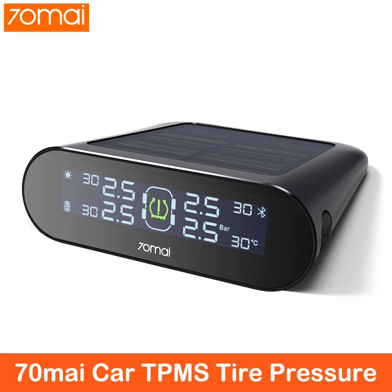 Xiaomi 70mai tpms датчик давления в шинах Солнечная энергия Двойной USB Зарядка Авто безопасность давление в шинах манометр, Встроенная система датчиков контроль давления в шинах