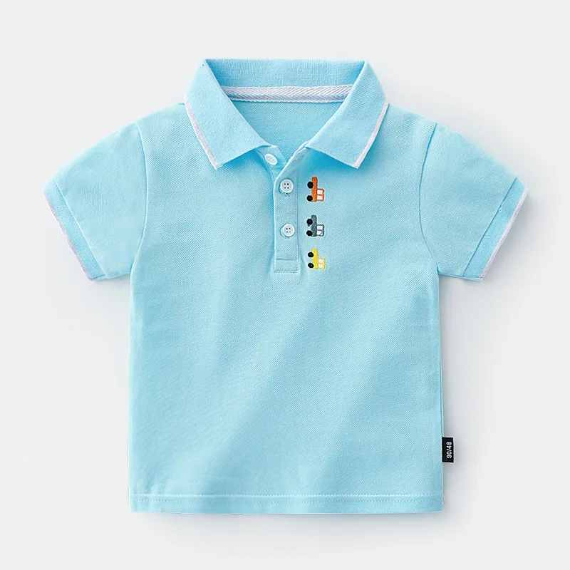 Детская летняя хлопковая Однотонная рубашка-поло с короткими рукавами для