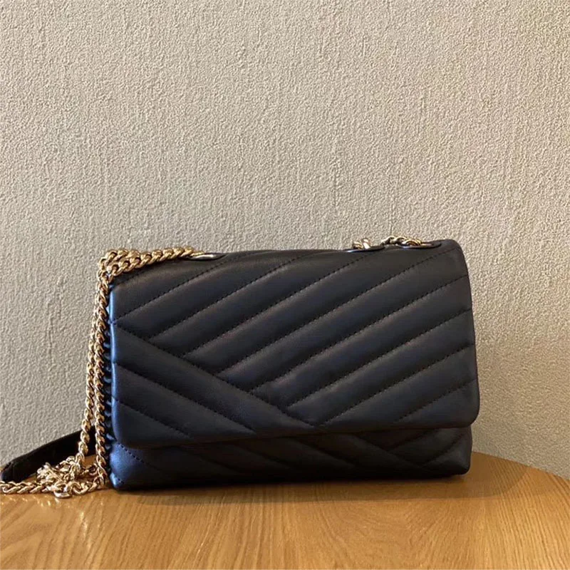 

Сумка на плечо женская, из овечьей кожи, в полоску, с металлической цепочкой, маленький размер 22 см