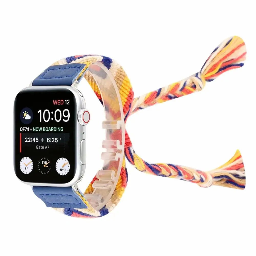 Красочная плетеная веревка ремешок для Apple Watch 40 мм 44 38 42 этнический стиль