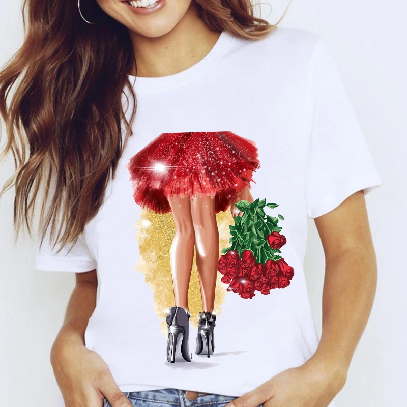 

Women's Summer Polyester Round Neck Fashion Short Sleeve, 3D Printed T-shirt, European and American Simple Fashion Top