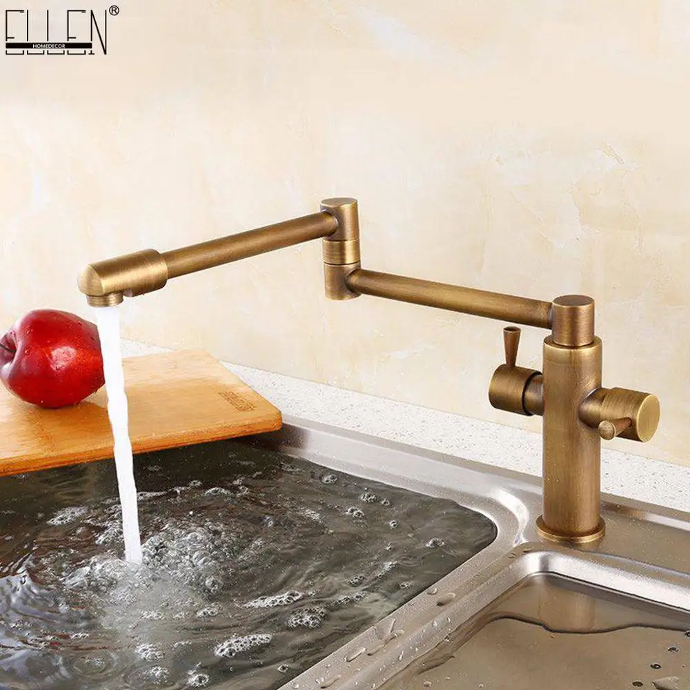 Античный бронзовый кухонный смеситель складной для горячей и холодной воды 360 °